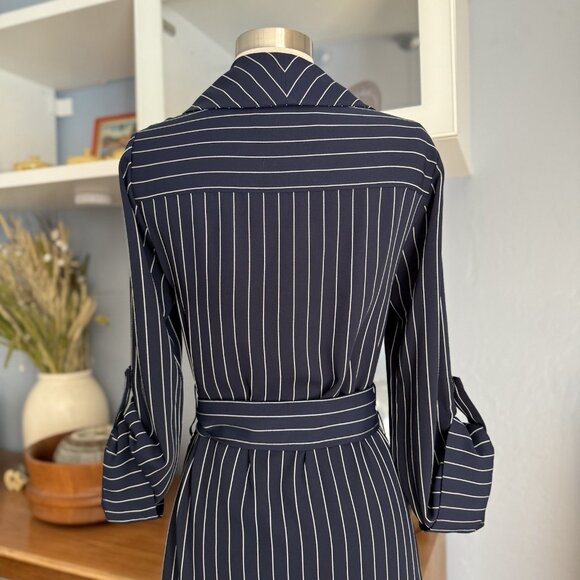 ARITZIA BABATON Kahlo Robe Coat Jacket Navy Blue Pinstripe - Picture 7 of 12